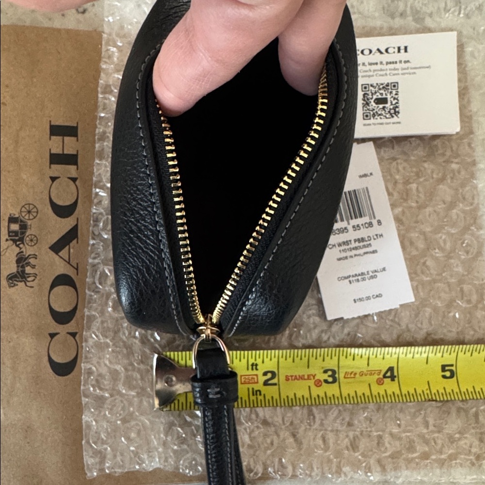 Coach Black Leather Mini Wristlet Bag - Picture 4 of 5